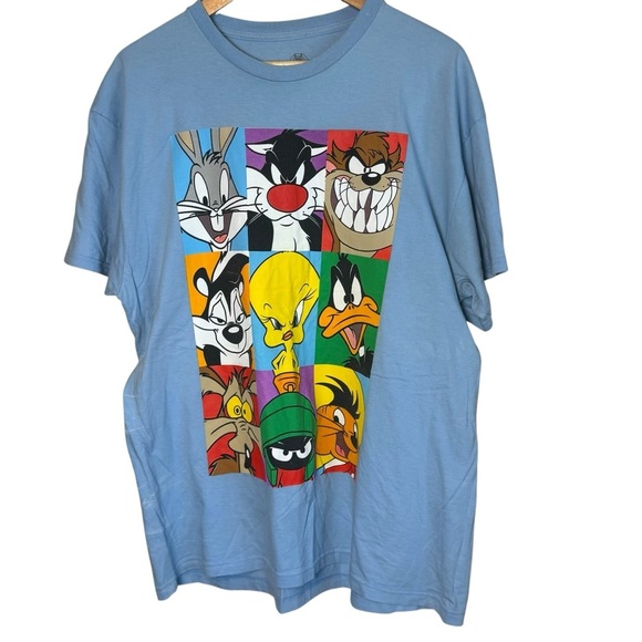 Looney Tunes T-Shirt XL Blue Multiple Cartoon Characters Bugs Bunny Tasmanian - Picture 2 of 9